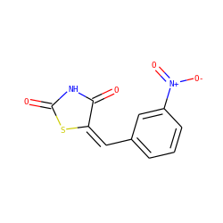 O=C1NC(=O)/C(=C\c2cccc([N+](=O)[O-])c2)S1 ZINC000001774538