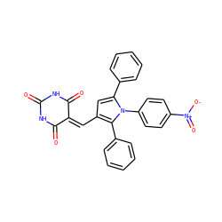 O=C1NC(=O)C(=Cc2cc(-c3ccccc3)n(-c3ccc([N+](=O)[O-])cc3)c2-c2ccccc2)C(=O)N1 ZINC000008743402