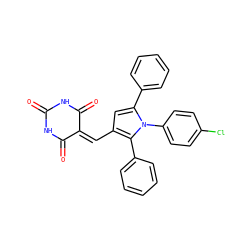O=C1NC(=O)C(=Cc2cc(-c3ccccc3)n(-c3ccc(Cl)cc3)c2-c2ccccc2)C(=O)N1 ZINC000006474200