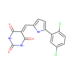 O=C1NC(=O)C(=Cc2ccc(-c3cc(Cl)ccc3Cl)[nH]2)C(=O)N1 ZINC000018086228