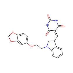 O=C1NC(=O)C(=Cc2cn(CCOc3ccc4c(c3)OCO4)c3ccccc23)C(=O)N1 ZINC000001069289