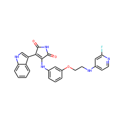 O=C1NC(=O)C(c2c[nH]c3ccccc23)=C1Nc1cccc(OCCNc2ccnc(F)c2)c1 ZINC000103271384