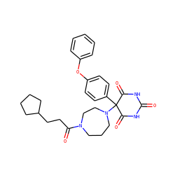 O=C1NC(=O)C(c2ccc(Oc3ccccc3)cc2)(N2CCCN(C(=O)CCC3CCCC3)CC2)C(=O)N1 ZINC000072107331