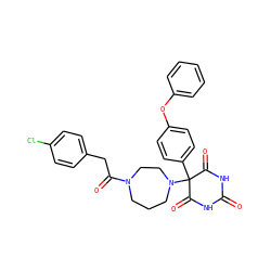 O=C1NC(=O)C(c2ccc(Oc3ccccc3)cc2)(N2CCCN(C(=O)Cc3ccc(Cl)cc3)CC2)C(=O)N1 ZINC000072108213