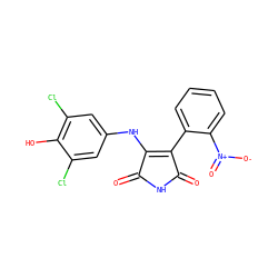O=C1NC(=O)C(c2ccccc2[N+](=O)[O-])=C1Nc1cc(Cl)c(O)c(Cl)c1 ZINC000014946008