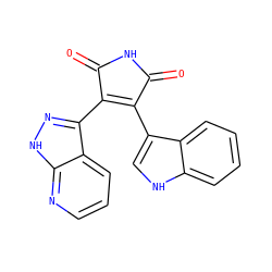 O=C1NC(=O)C(c2n[nH]c3ncccc23)=C1c1c[nH]c2ccccc12 ZINC000103233913