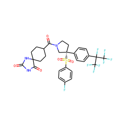 O=C1NC(=O)C2(CCC(C(=O)N3CC[C@](c4ccc(C(F)(C(F)(F)F)C(F)(F)F)cc4)(S(=O)(=O)c4ccc(F)cc4)C3)CC2)N1 ZINC001772603390