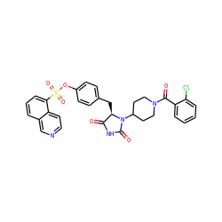 O=C1NC(=O)N(C2CCN(C(=O)c3ccccc3Cl)CC2)[C@@H]1Cc1ccc(OS(=O)(=O)c2cccc3cnccc23)cc1 ZINC000205330595
