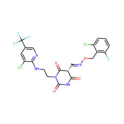 O=C1NC(=O)N(CCNc2ncc(C(F)(F)F)cc2Cl)C(=O)[C@@H]1/C=N/OCc1c(F)cccc1Cl ZINC000008773014