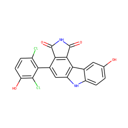 O=C1NC(=O)c2c1c(-c1c(Cl)ccc(O)c1Cl)cc1[nH]c3ccc(O)cc3c21 ZINC000034804195