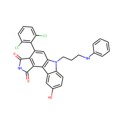 O=C1NC(=O)c2c1c(-c1c(Cl)cccc1Cl)cc1c2c2cc(O)ccc2n1CCCNc1ccccc1 ZINC000042889037