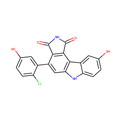 O=C1NC(=O)c2c1c(-c1cc(O)ccc1Cl)cc1[nH]c3ccc(O)cc3c21 ZINC000034096739