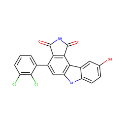 O=C1NC(=O)c2c1c(-c1cccc(Cl)c1Cl)cc1[nH]c3ccc(O)cc3c21 ZINC000034804158