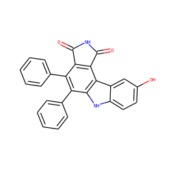 O=C1NC(=O)c2c1c(-c1ccccc1)c(-c1ccccc1)c1[nH]c3ccc(O)cc3c21 ZINC000034804036