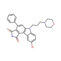 O=C1NC(=O)c2c1c(-c1ccccc1)cc1c2c2cc(O)ccc2n1CCCN1CCOCC1 ZINC000040847752