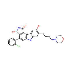 O=C1NC(=O)c2c1c(-c1ccccc1Cl)cc1[nH]c3cc(CCCCN4CCOCC4)c(O)cc3c21 ZINC000029126938