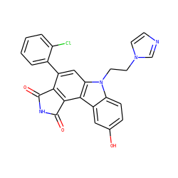 O=C1NC(=O)c2c1c(-c1ccccc1Cl)cc1c2c2cc(O)ccc2n1CCn1ccnc1 ZINC000040422838