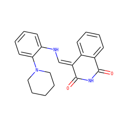 O=C1NC(=O)c2ccccc2/C1=C\Nc1ccccc1N1CCCCC1 ZINC000016720870