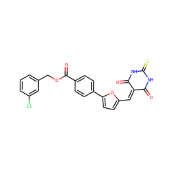 O=C1NC(=S)NC(=O)C1=Cc1ccc(-c2ccc(C(=O)OCc3cccc(Cl)c3)cc2)o1 ZINC000169330379