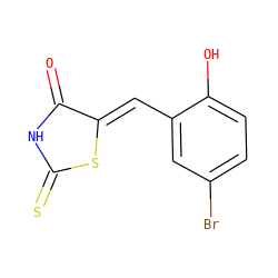 O=C1NC(=S)S/C1=C\c1cc(Br)ccc1O ZINC000012339022