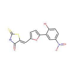 O=C1NC(=S)S/C1=C\c1ccc(-c2cc([N+](=O)[O-])ccc2O)o1 ZINC000035962275