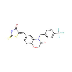 O=C1NC(=S)S/C1=C\c1ccc2c(c1)N(Cc1ccc(C(F)(F)F)cc1)C(=O)CO2 ZINC000028883239