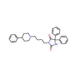 O=C1NC(c2ccccc2)(c2ccccc2)C(=O)N1CCCCN1CCC(c2ccccc2)CC1 ZINC000026262991