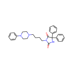 O=C1NC(c2ccccc2)(c2ccccc2)C(=O)N1CCCCN1CCN(c2ccccc2)CC1 ZINC000026270303
