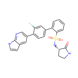 O=C1NCC[C@@H]1NS(=O)(=O)c1ccccc1-c1ccc(-c2cnc3[nH]ccc3c2)c(F)c1 ZINC000224701374