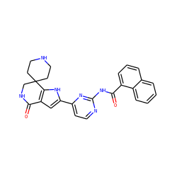 O=C1NCC2(CCNCC2)c2[nH]c(-c3ccnc(NC(=O)c4cccc5ccccc45)n3)cc21 ZINC000073219115