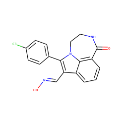 O=C1NCCn2c(-c3ccc(Cl)cc3)c(/C=N/O)c3cccc1c32 ZINC000013584538
