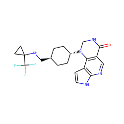 O=C1NCN([C@H]2CC[C@H](CNC3(C(F)(F)F)CC3)CC2)c2c1cnc1[nH]ccc21 ZINC001772617513