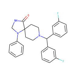 O=C1NCN(c2ccccc2)C12CCN(C(c1cccc(F)c1)c1cccc(F)c1)CC2 ZINC000028886214