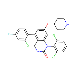 O=C1NCc2c(-c3ccc(F)cc3Cl)cc(OC3CCNCC3)cc2N1c1c(Cl)cccc1Cl ZINC000013487120