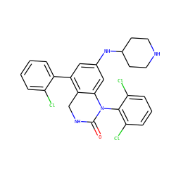 O=C1NCc2c(-c3ccccc3Cl)cc(NC3CCNCC3)cc2N1c1c(Cl)cccc1Cl ZINC000013487121