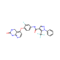 O=C1NCc2c(Oc3ccc(NC(=O)c4cnn(-c5ccccc5)c4C(F)(F)F)cc3F)ccnc2N1 ZINC000205493460