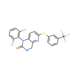 O=C1NCc2nc(Sc3cccc(C(F)(F)F)c3)ccc2N1c1c(Cl)cccc1Cl ZINC000013587254