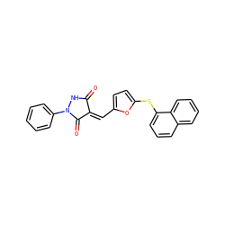 O=C1NN(c2ccccc2)C(=O)/C1=C/c1ccc(Sc2cccc3ccccc23)o1 ZINC000005025768