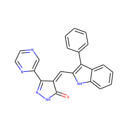 O=C1NN=C(c2cnccn2)/C1=C/c1[nH]c2ccccc2c1-c1ccccc1 ZINC000028383850