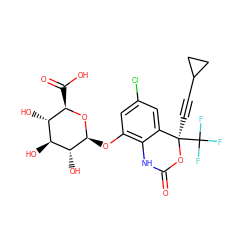 O=C1Nc2c(O[C@@H]3O[C@H](C(=O)O)[C@@H](O)[C@H](O)[C@H]3O)cc(Cl)cc2[C@@](C#CC2CC2)(C(F)(F)F)O1 ZINC000027712697