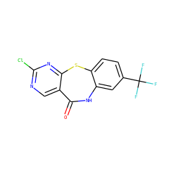 O=C1Nc2cc(C(F)(F)F)ccc2Sc2nc(Cl)ncc21 ZINC000001548794