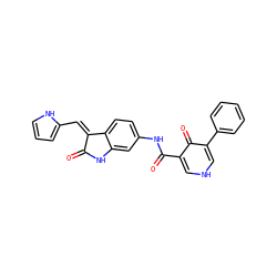 O=C1Nc2cc(NC(=O)c3c[nH]cc(-c4ccccc4)c3=O)ccc2/C1=C/c1ccc[nH]1 ZINC000205822996