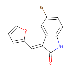 O=C1Nc2ccc(Br)cc2/C1=C\c1ccco1 ZINC000000213444