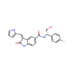 O=C1Nc2ccc(C(=O)N[C@H](CO)c3ccc(Cl)cc3)cc2/C1=C/c1ccc[nH]1 ZINC001772574895