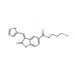 O=C1Nc2ccc(C(=O)NCCCO)cc2/C1=C/c1ccc[nH]1 ZINC001772625025