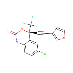 O=C1Nc2ccc(Cl)cc2[C@@](C#Cc2ccoc2)(C(F)(F)F)O1 ZINC000006567411