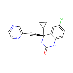 O=C1Nc2ccc(Cl)cc2[C@@](C#Cc2cnccn2)(C2CC2)N1 ZINC000006567402
