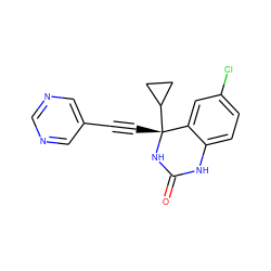 O=C1Nc2ccc(Cl)cc2[C@@](C#Cc2cncnc2)(C2CC2)N1 ZINC000006567404