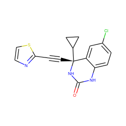 O=C1Nc2ccc(Cl)cc2[C@@](C#Cc2nccs2)(C2CC2)N1 ZINC000006567405