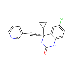 O=C1Nc2ccc(Cl)cc2[C@](C#Cc2cccnc2)(C2CC2)N1 ZINC000005933486